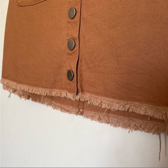 Madewell High Waist Snap Button Skirt Tan Denim Raw Hem Pockets Mini Pencil - Picture 8 of 15